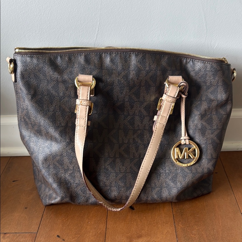 Michael Kors Brown Signature Tote with Gold Charm
